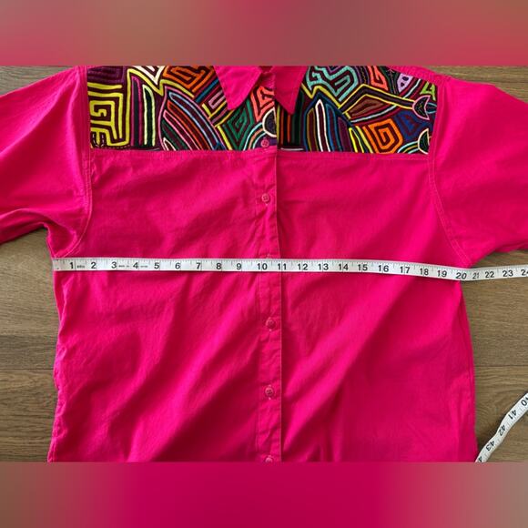 Vintage My Name Is Panama Pink Neon Abstract Embroidered Button Front Shirt Sm - Picture 6 of 8